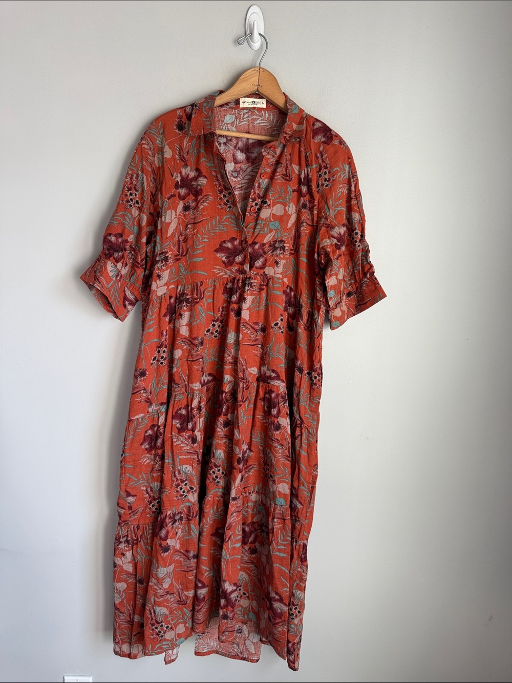 Natural Life Rebecca Midi Dress Orange Tropical Floral Large - Picture 2 of 7